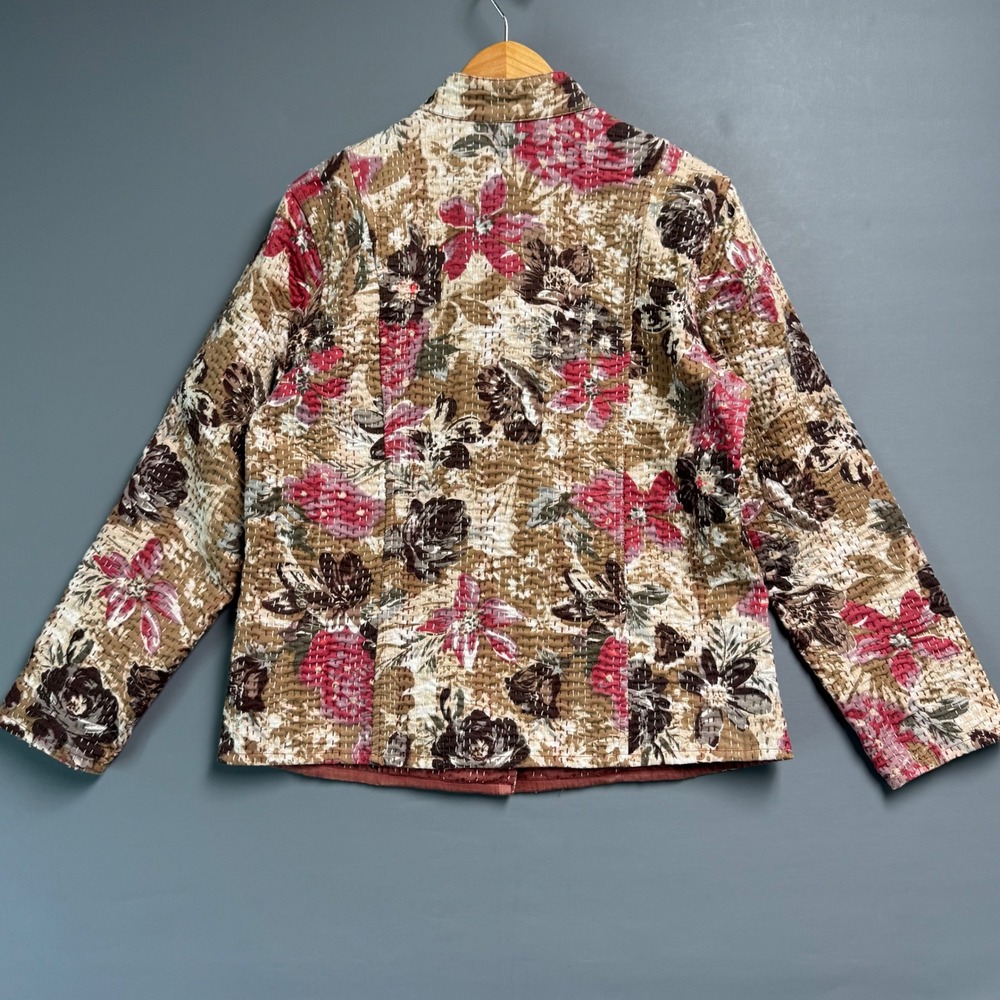 Casual Studio Reversible Quilted Kantha Jacket Floral Terracotta Cotton Size M - Picture 4 of 7